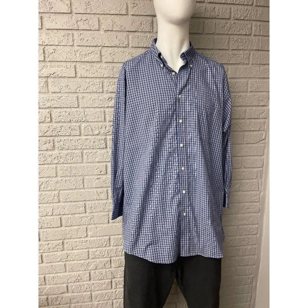Dockers Men Long Sleeve Blue Plaid Shirt Size XL 17/17-1/2